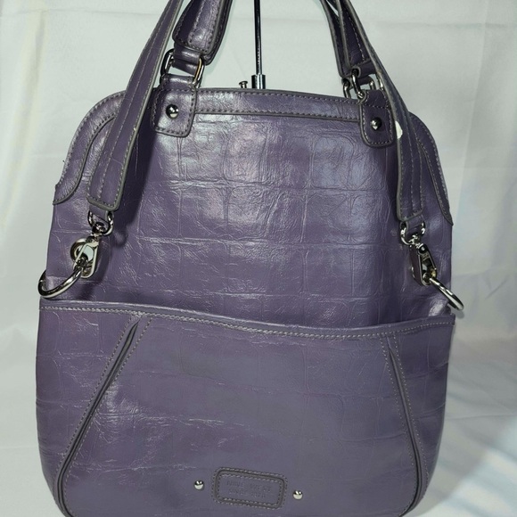 Nine West Purple Faux Leather Reptile Convertible Hobo Fold-over Handbag - Picture 2 of 10
